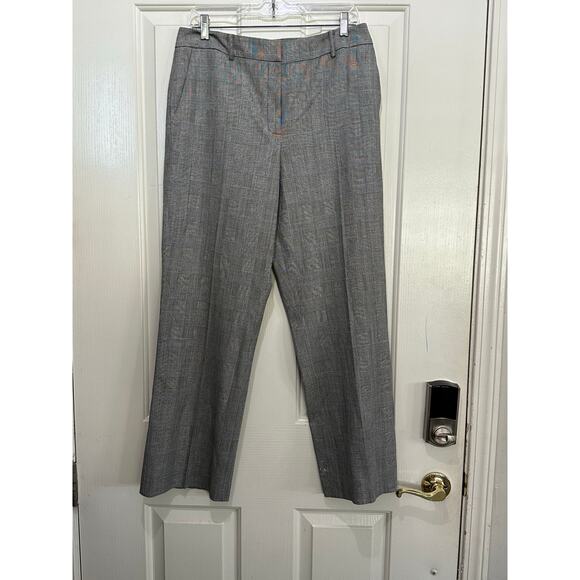 Anne Klein Gray Plaid Print Flat Front Mid Rise Straight Dress Pants Size 12 - Picture 1 of 10